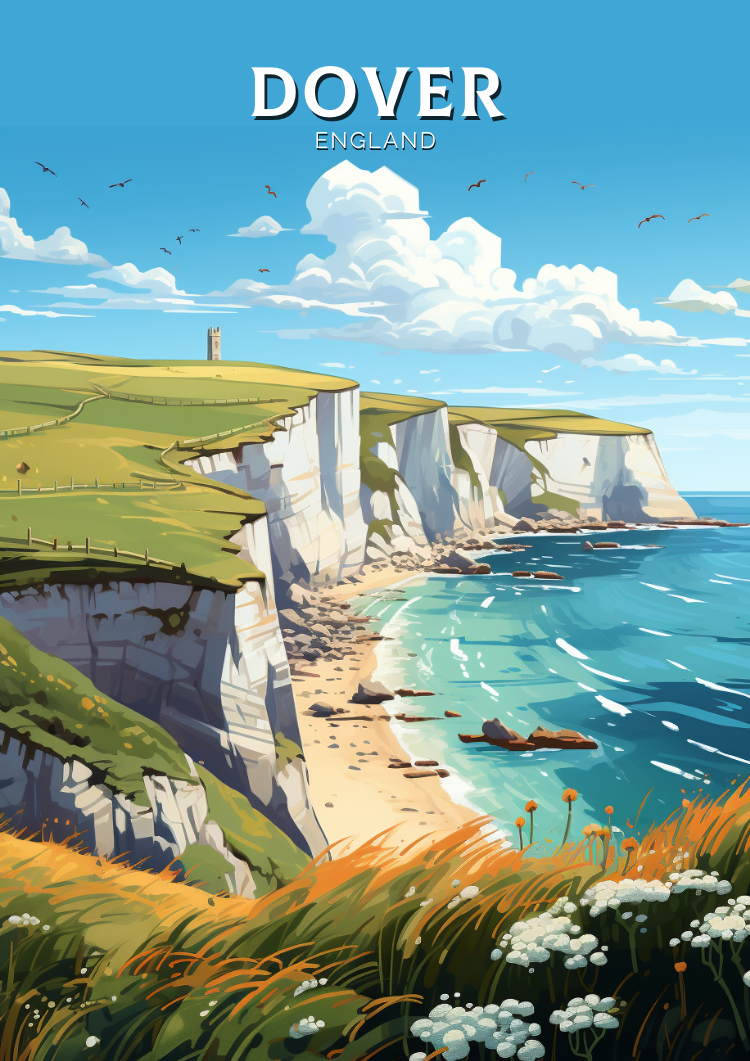 Europe DOVER CLIFFS TRAVEL POSTER ENGLAND ARTWORK