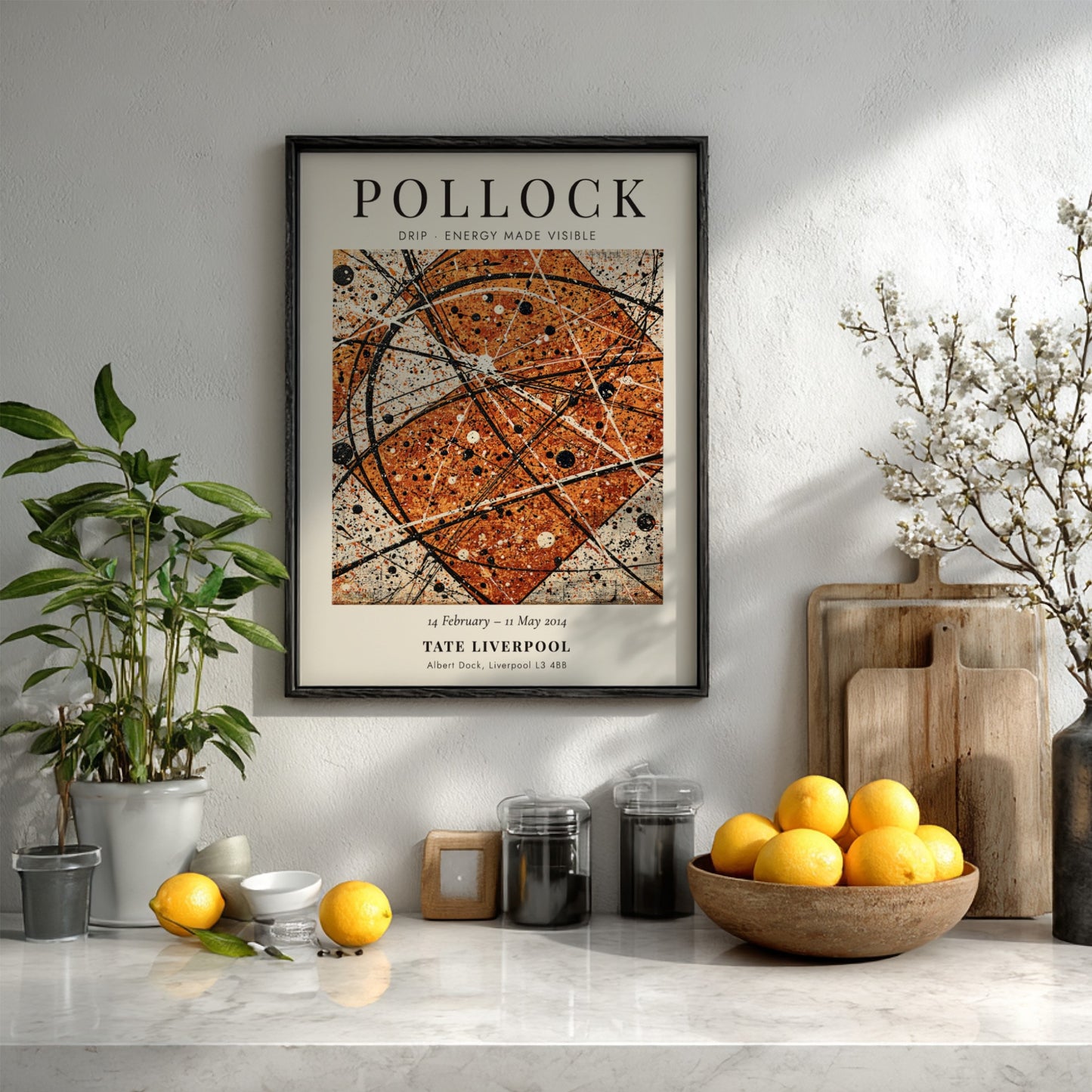 Wall art poster featuring Jackson Pollock Drip Energy Made Visible exhibition with abstract lines