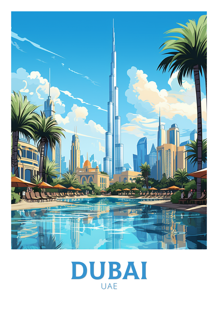Asian DUBAI SKYLINE POSTER - TRAVEL PRINT