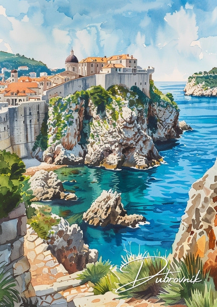 Europe DUBROVNIK TRAVEL POSTER - CROATIA ARTWORK
