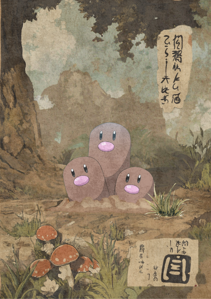 Dugtrio Poster: Japanese Style Legendary Pokemon Inspired Anime Artwork, Pokemon TCG Dugtrio