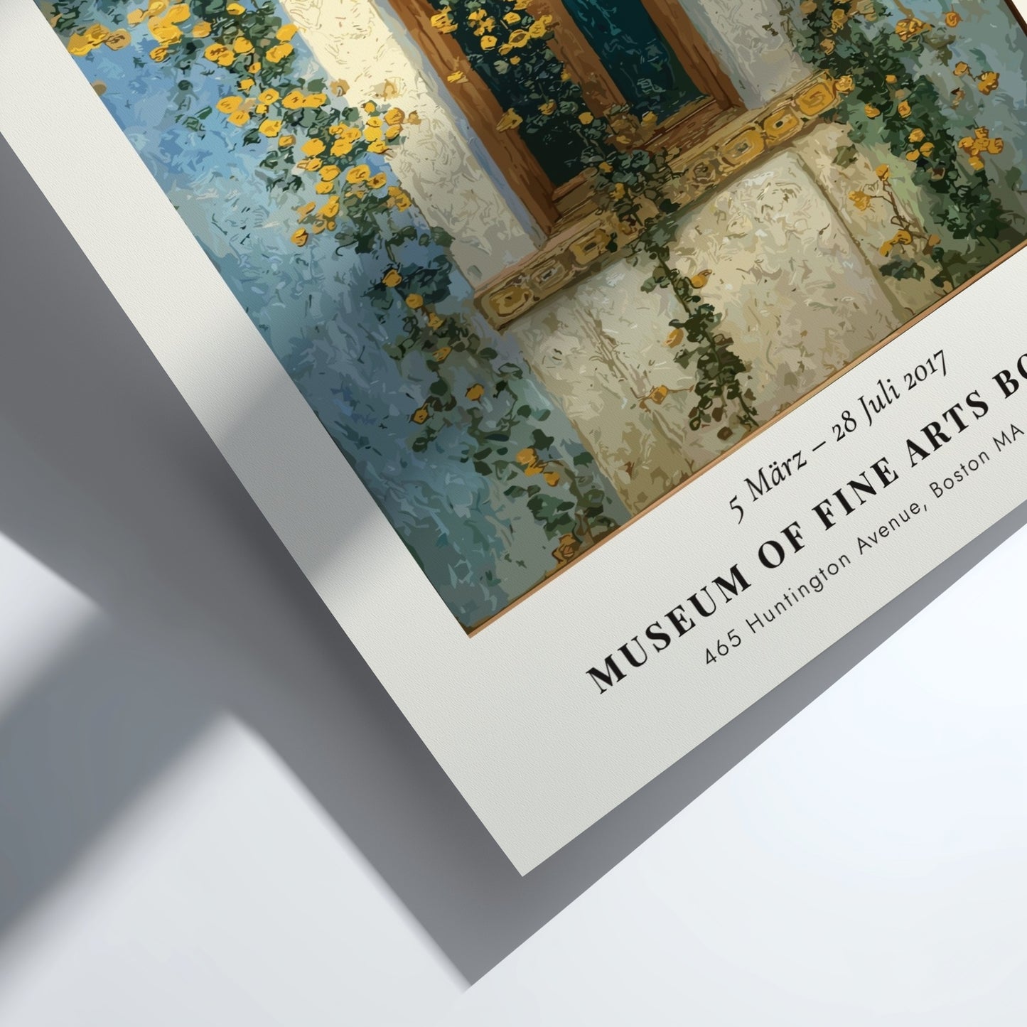 Dunkel und Gold poster featuring a window with yellow flowers, inspired by Gustav Klimt's style