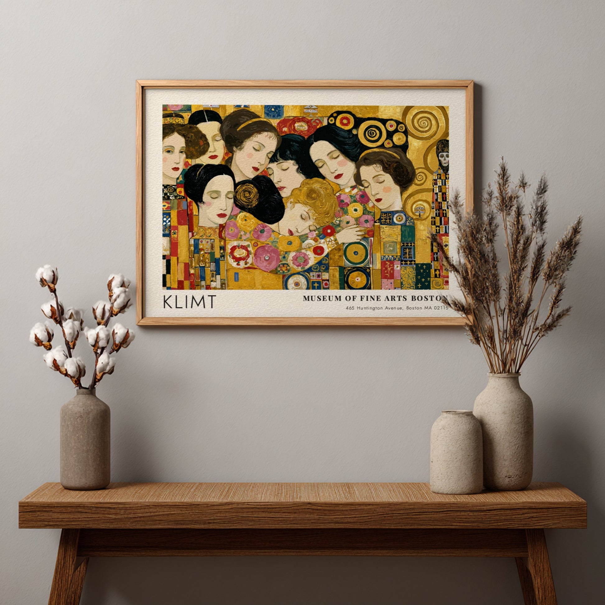 Dunkel und Gold wall art print featuring Klimt's floral design in gold and vibrant colors