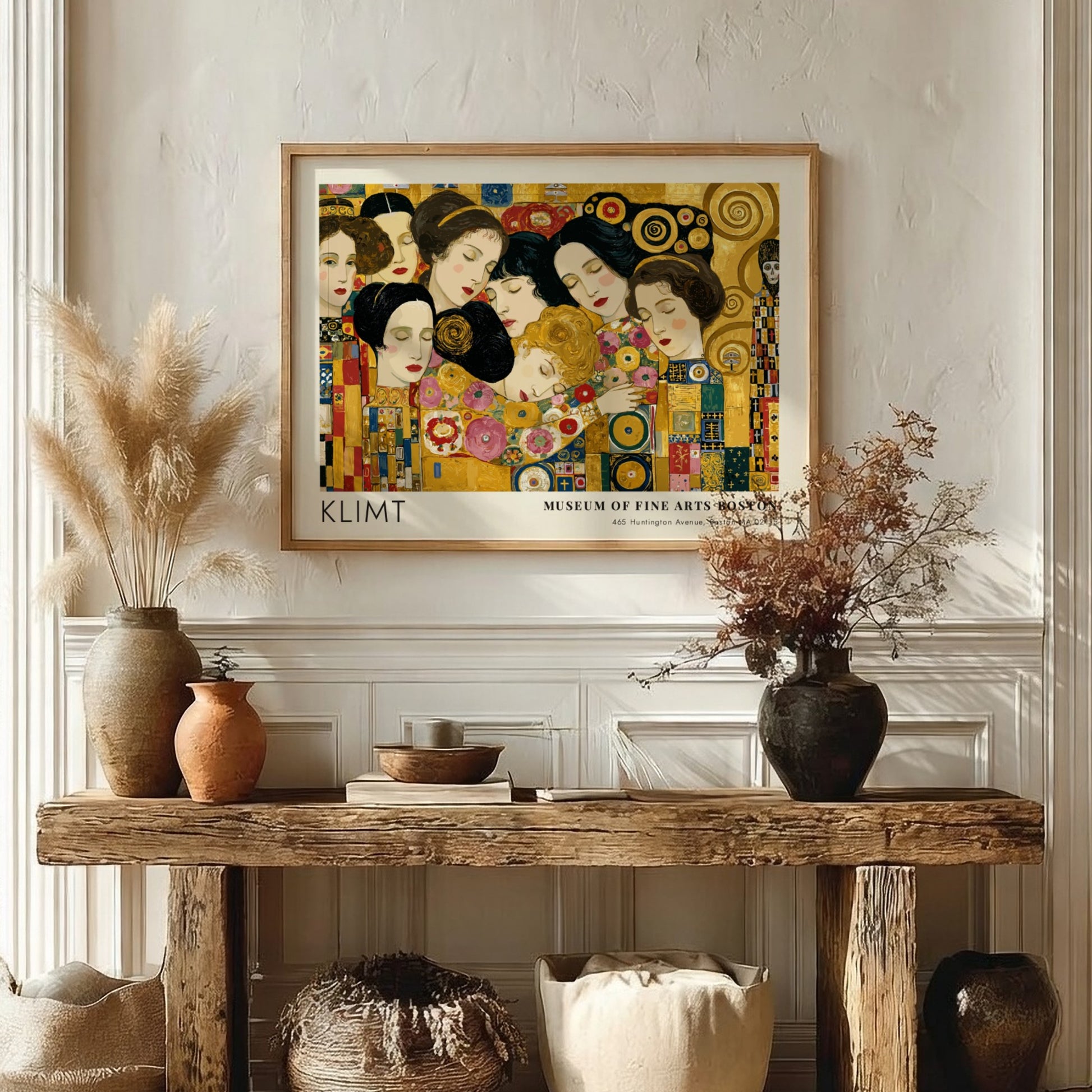 Dunkel und Gold wall art print featuring Klimt's floral design in gold and vibrant colors