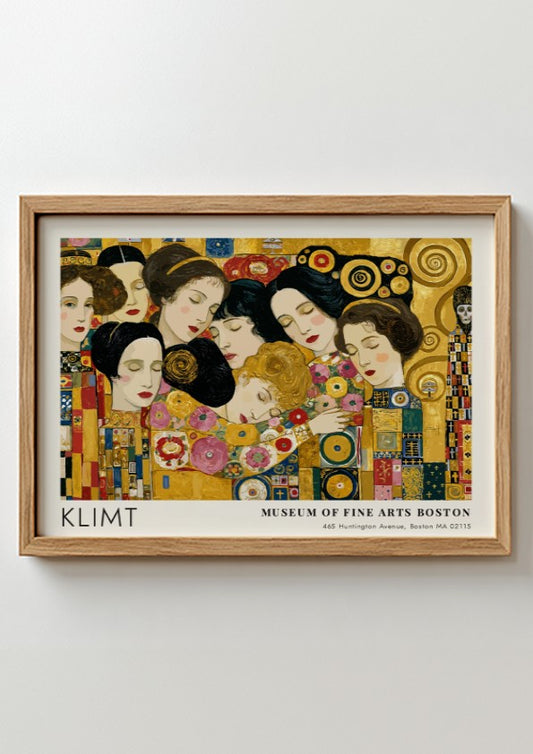 Dunkel und Gold wall art print featuring Klimt's floral design in gold and vibrant colors