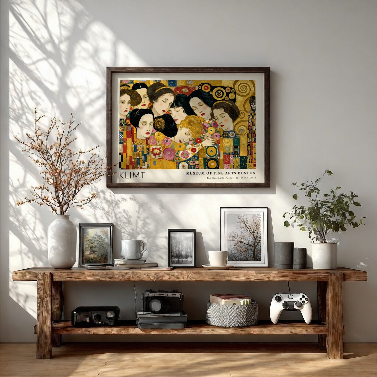 Dunkel und Gold wall art print featuring Klimt's floral design in gold and vibrant colors
