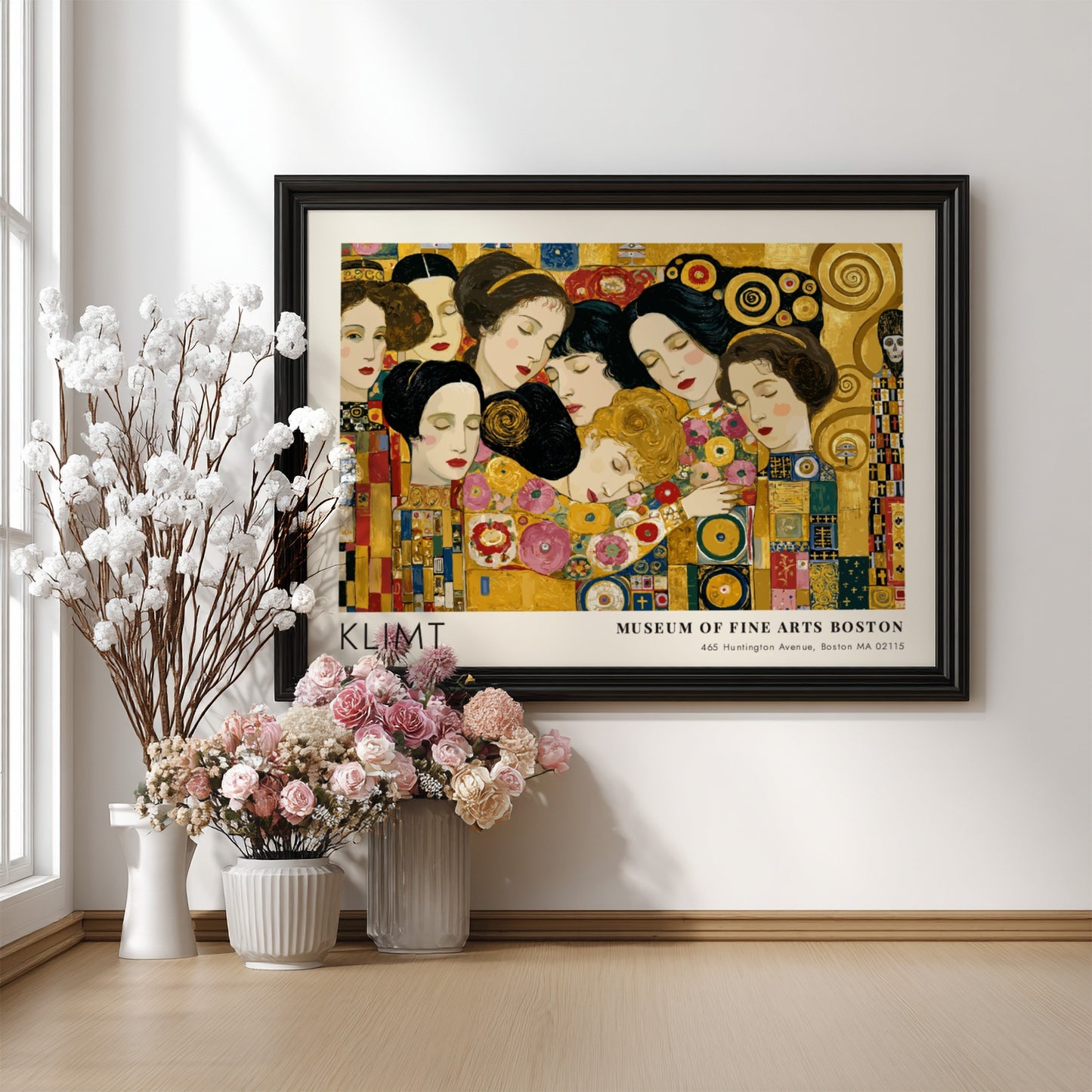 Dunkel und Gold wall art print featuring Klimt's floral design in gold and vibrant colors