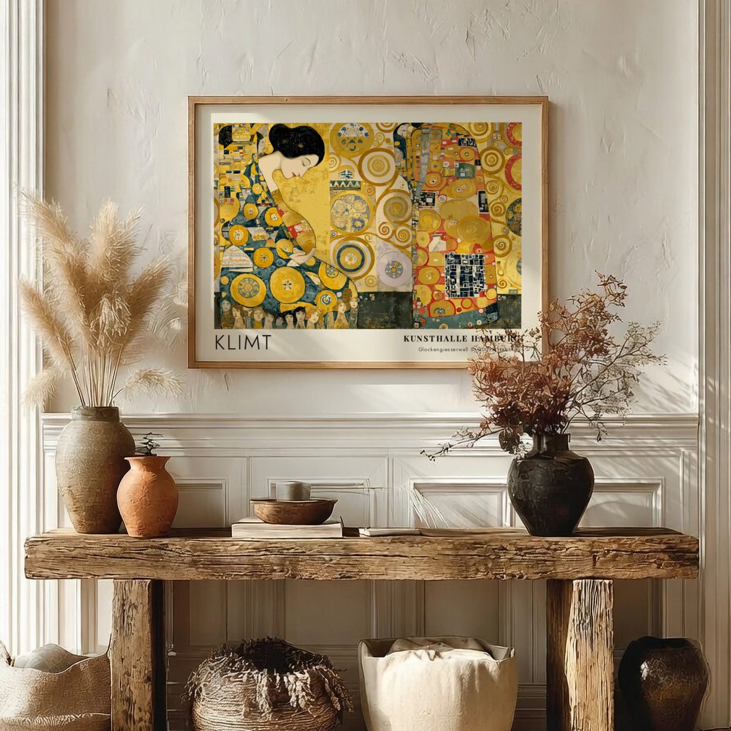 Dunkel und Gold Klimt wall art print featuring gold tones and intricate patterns