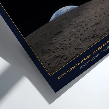 Earthset poster featuring a view of Earth rising over the cratered moon surface landscape