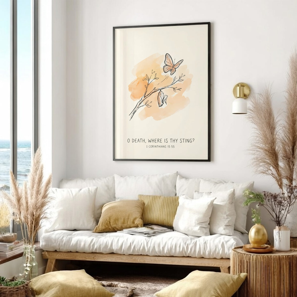 Poster featuring a butterfly emerging from a chrysalis with the text O Death Where Is Thy Sting