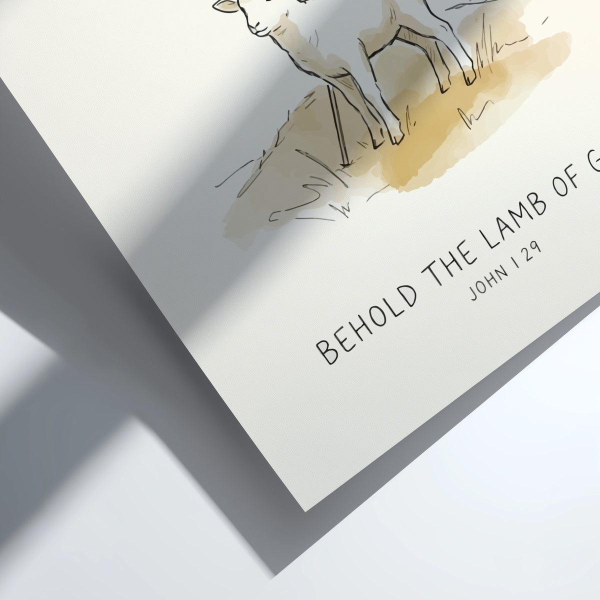 Poster featuring a gentle lamb standing before a cross with the text Behold the Lamb of God