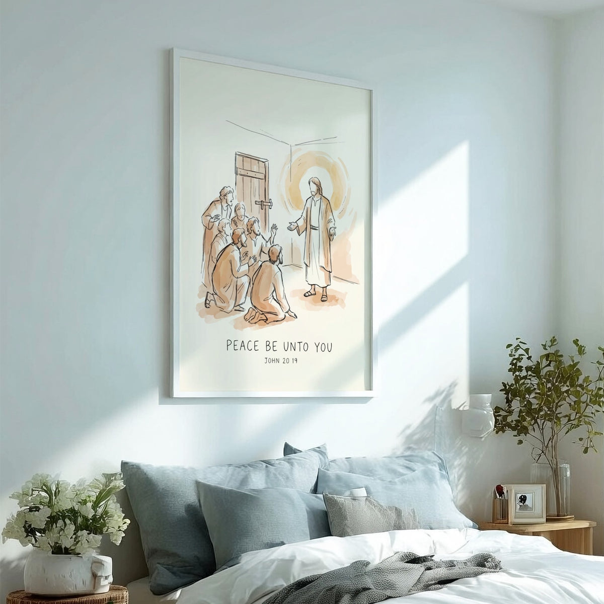 Poster featuring a hand-drawn illustration of Jesus appearing to his disciples with sepia tones.