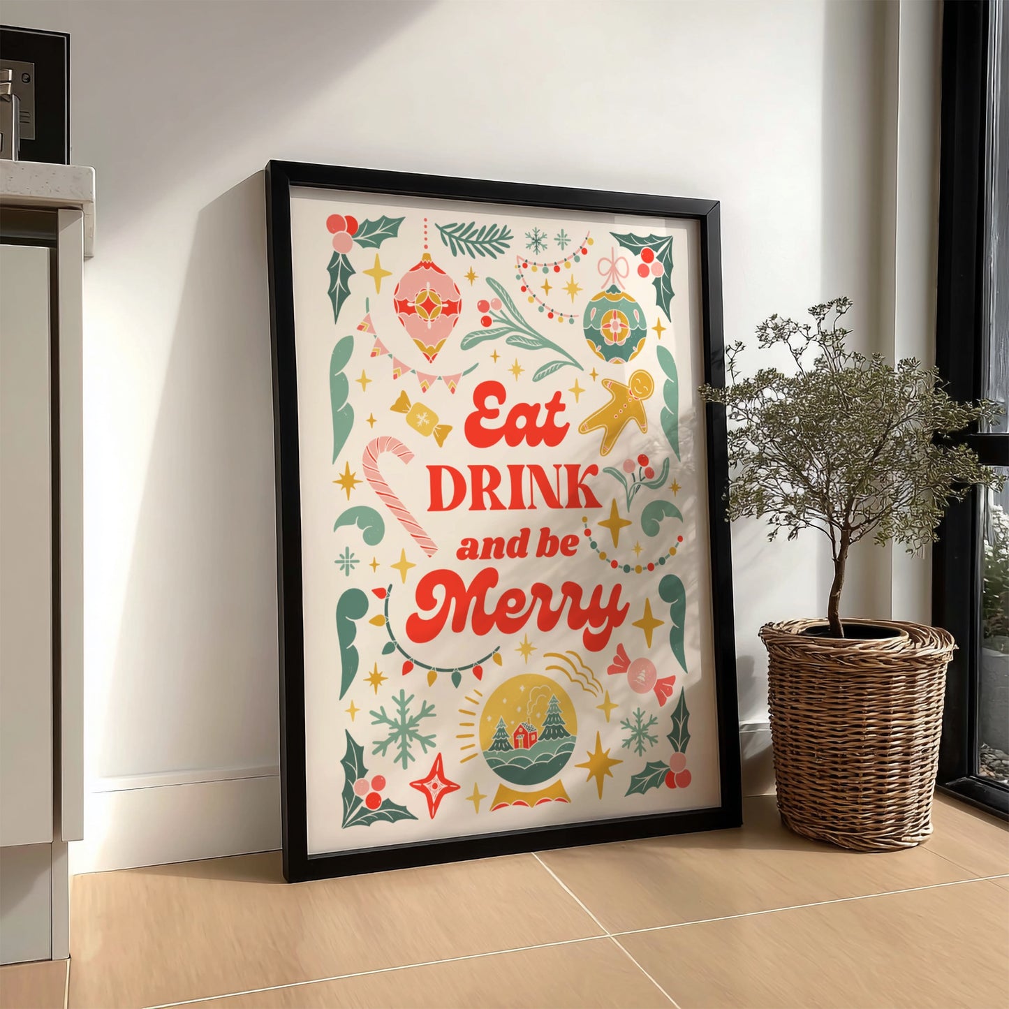 Eat Drink and Be Merry Poster - Festive Holiday Wall Art Print