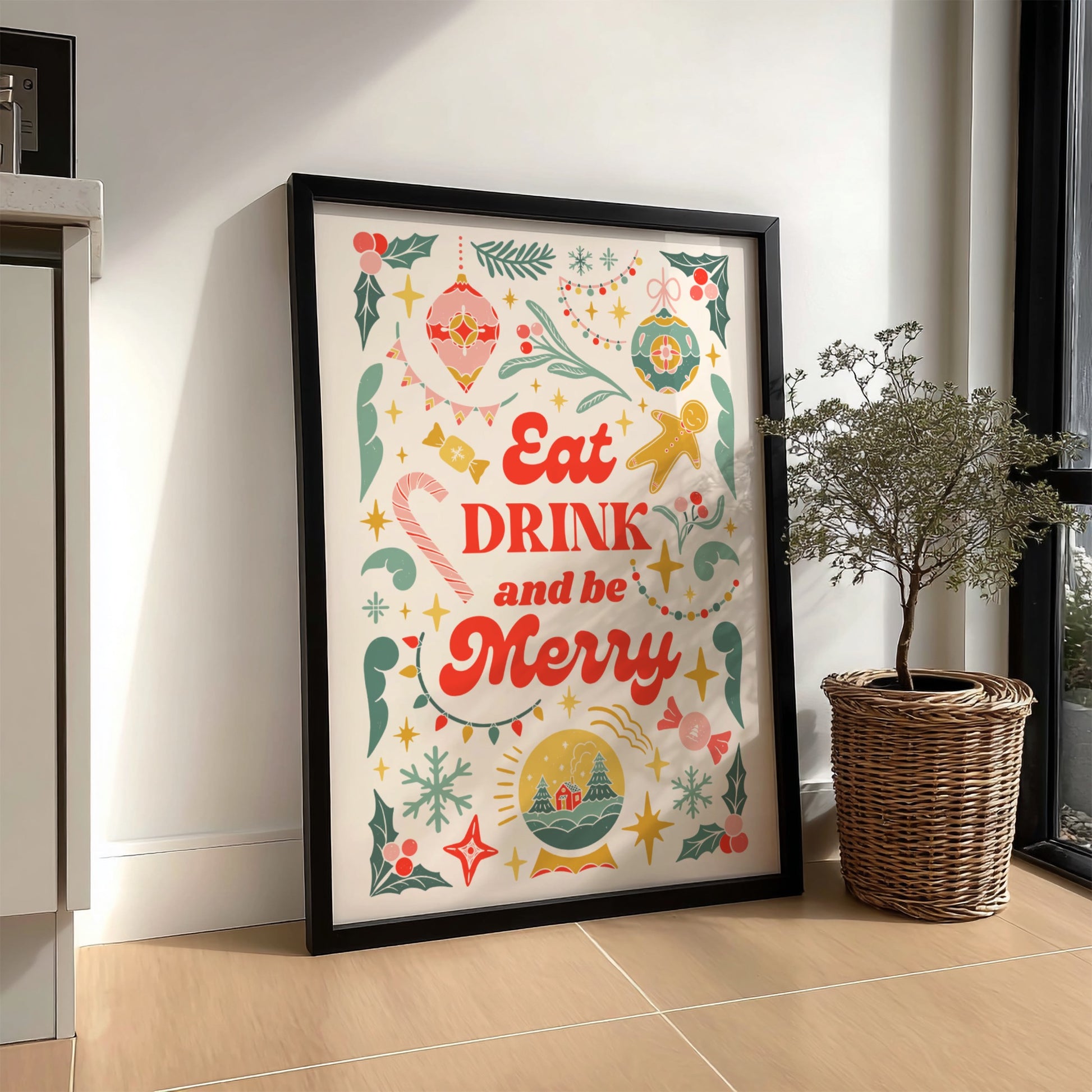 Eat Drink and Be Merry Poster - Festive Holiday Wall Art Print