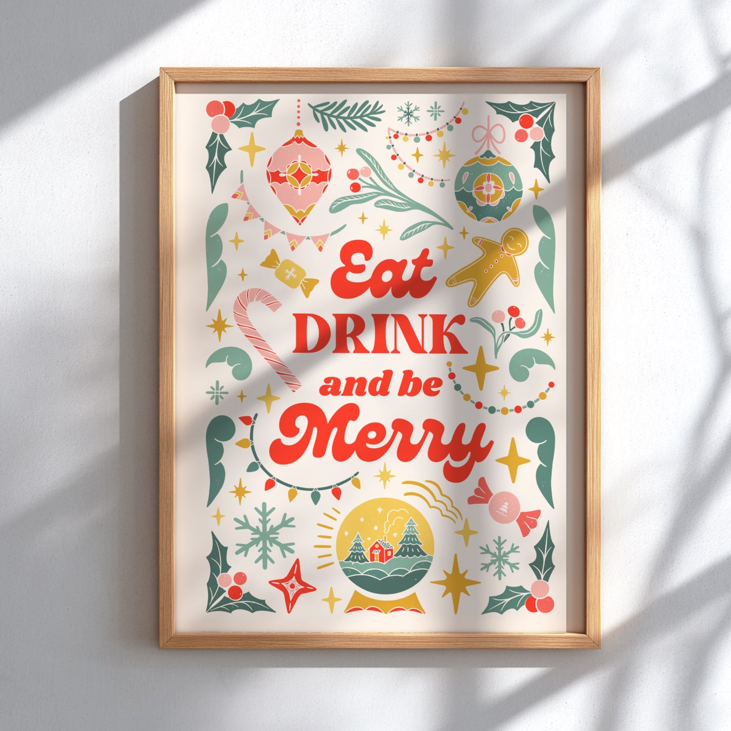 Eat Drink and Be Merry Poster - Festive Holiday Wall Art Print