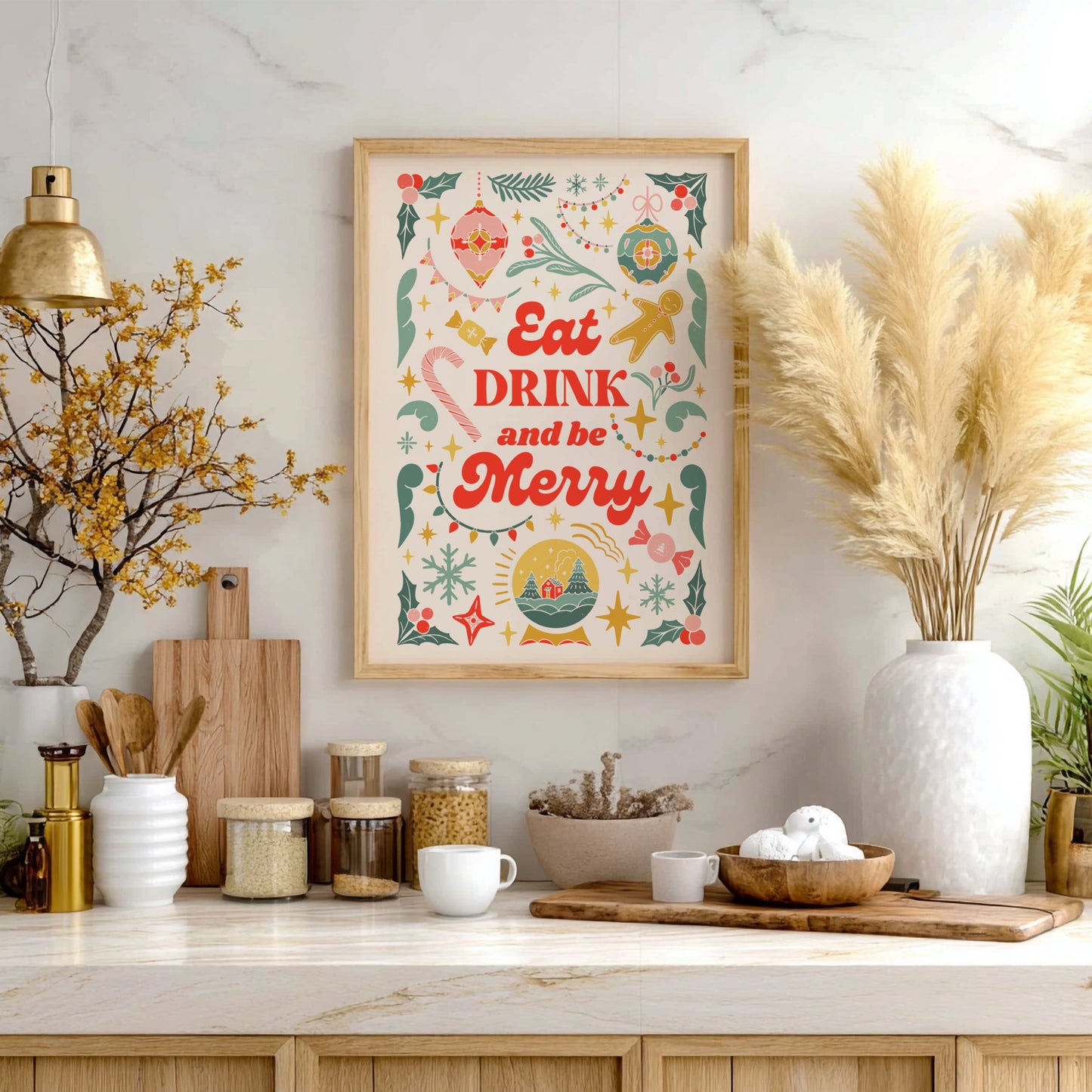 Eat Drink and Be Merry Poster - Festive Holiday Wall Art Print