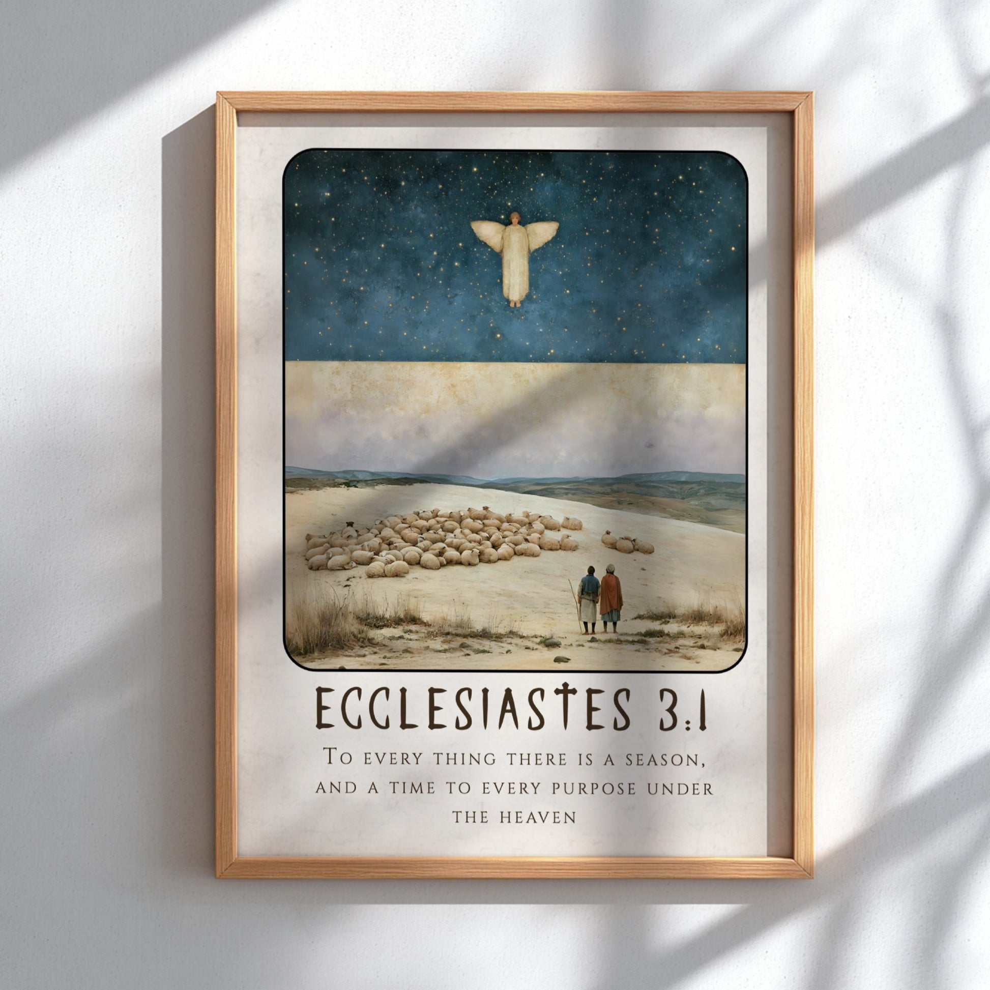 Ecclesiastes 3:1 poster featuring celestial sky and serene landscape, perfect for religious decor and