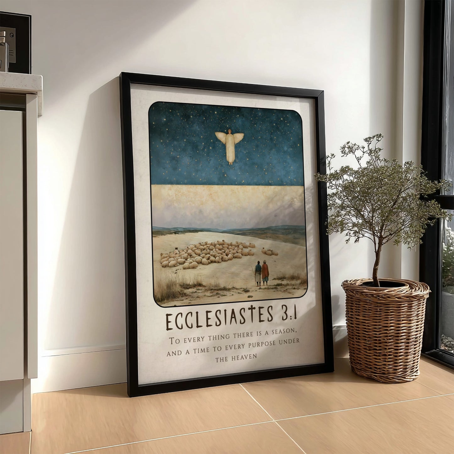 Ecclesiastes 3:1 poster featuring celestial sky and serene landscape, perfect for religious decor and