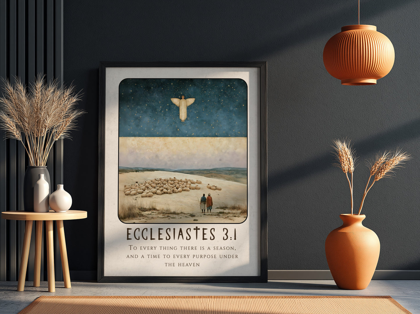 Ecclesiastes 3:1 poster featuring celestial sky and serene landscape, perfect for religious decor and