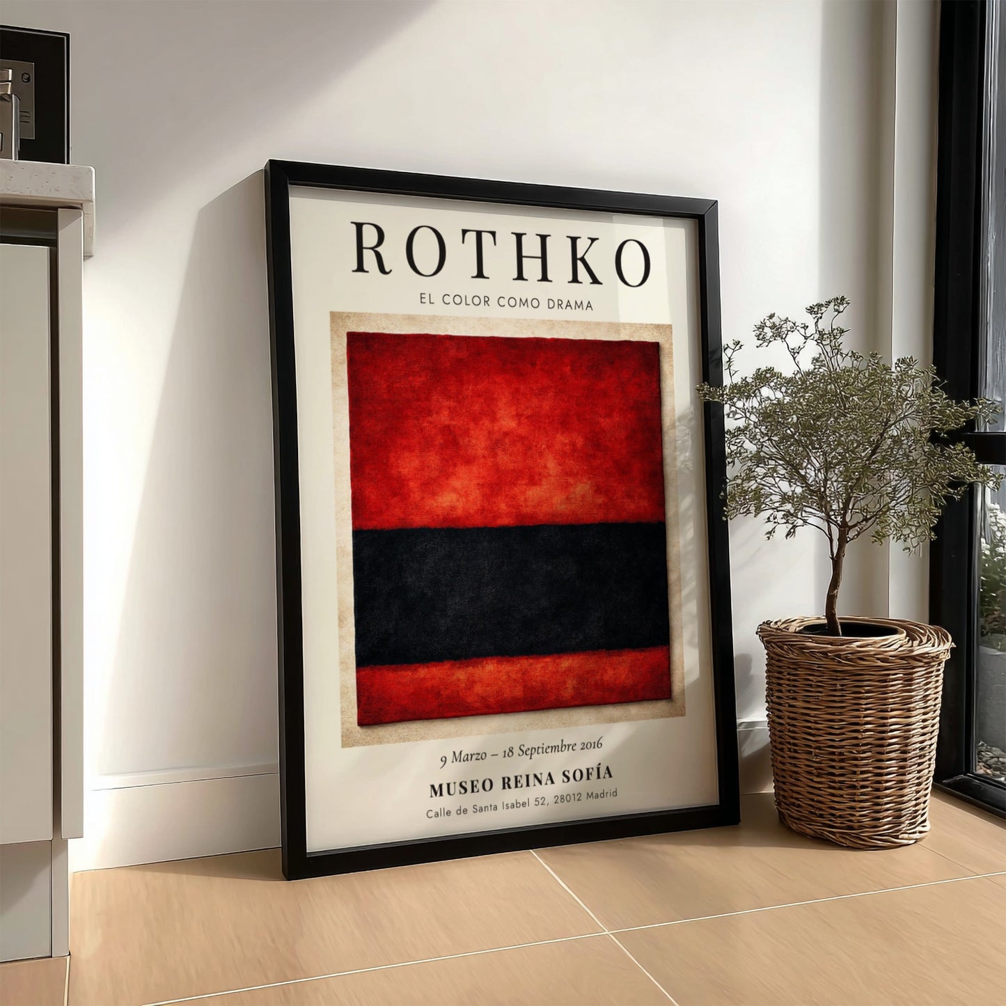 Wall art poster featuring Mark Rothko’s El Color Como Drama with red and black blocks.