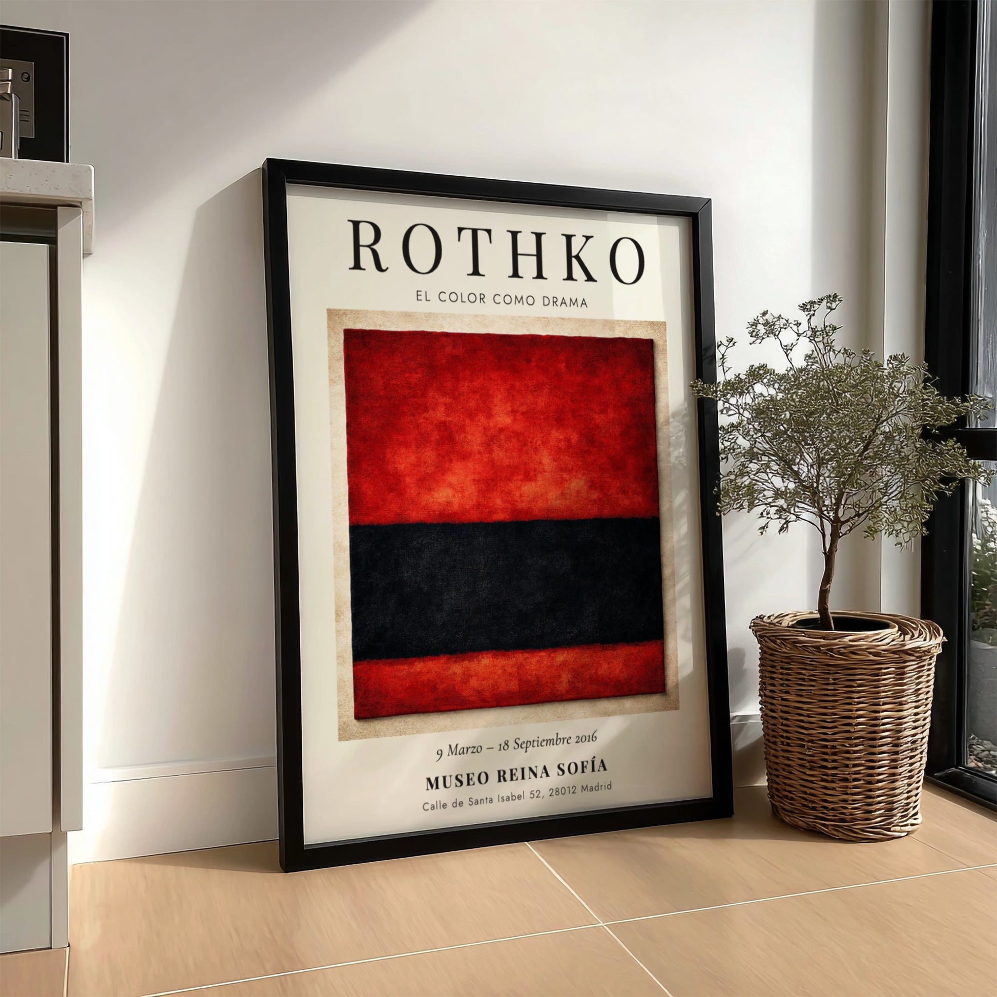 Wall art poster featuring Mark Rothko’s El Color Como Drama with red and black blocks.
