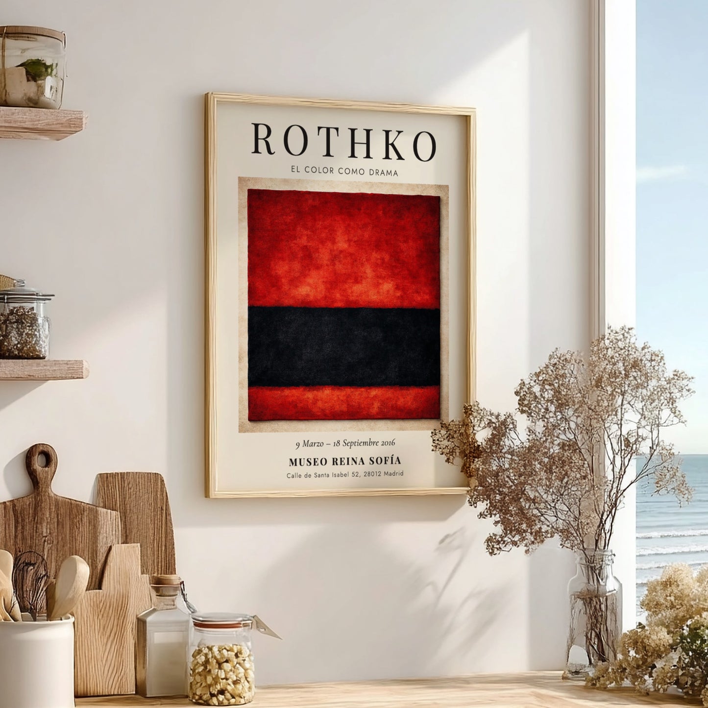 Wall art poster featuring Mark Rothko’s El Color Como Drama with red and black blocks.