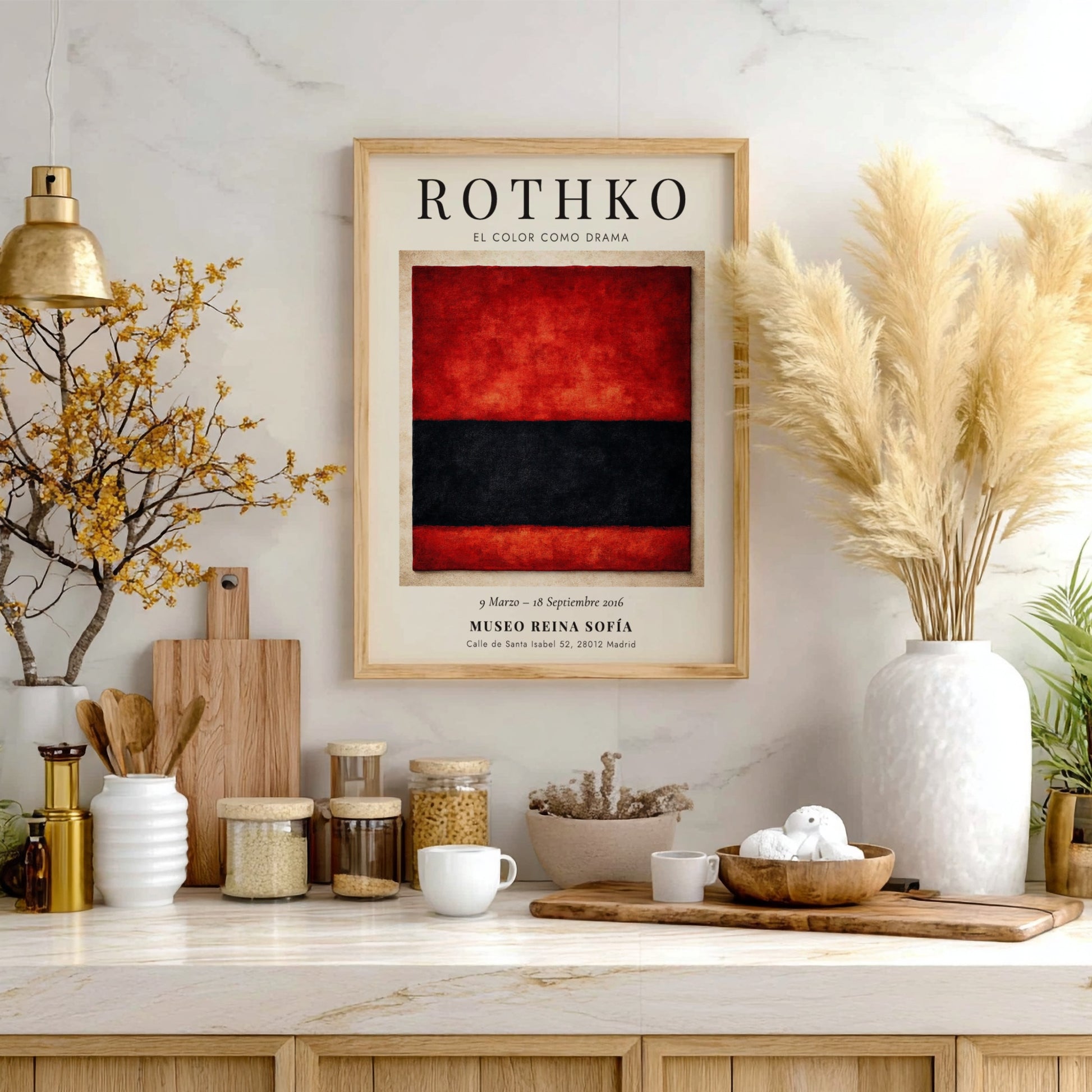 Wall art poster featuring Mark Rothko’s El Color Como Drama with red and black blocks.