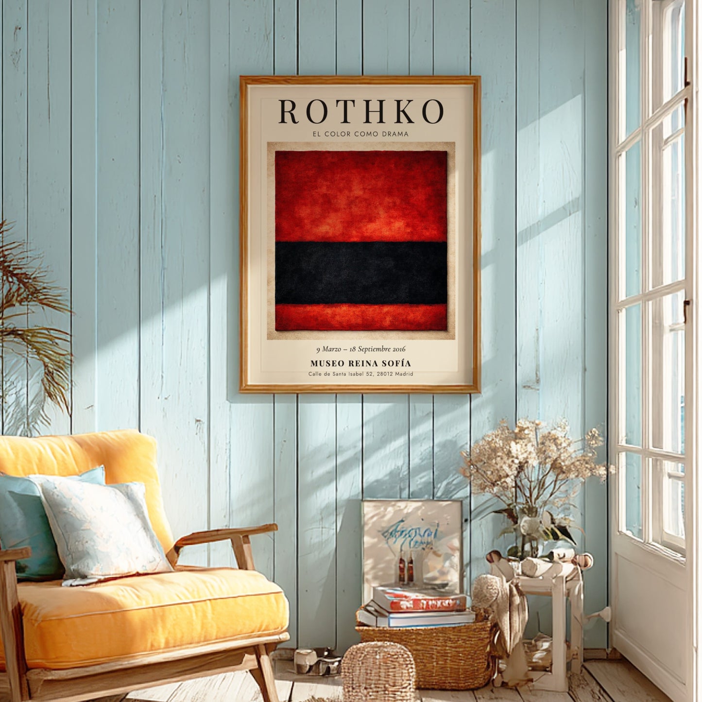 Wall art poster featuring Mark Rothko’s El Color Como Drama with red and black blocks.