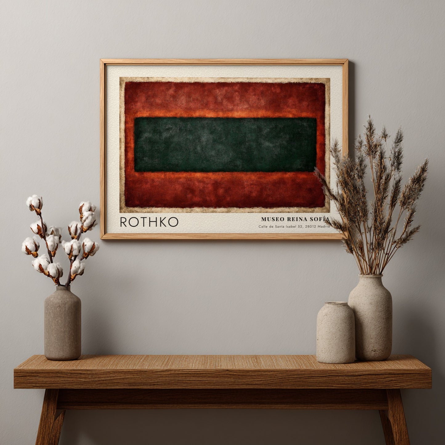 Wall art poster featuring Mark Rothko color field painting with dark green and red.