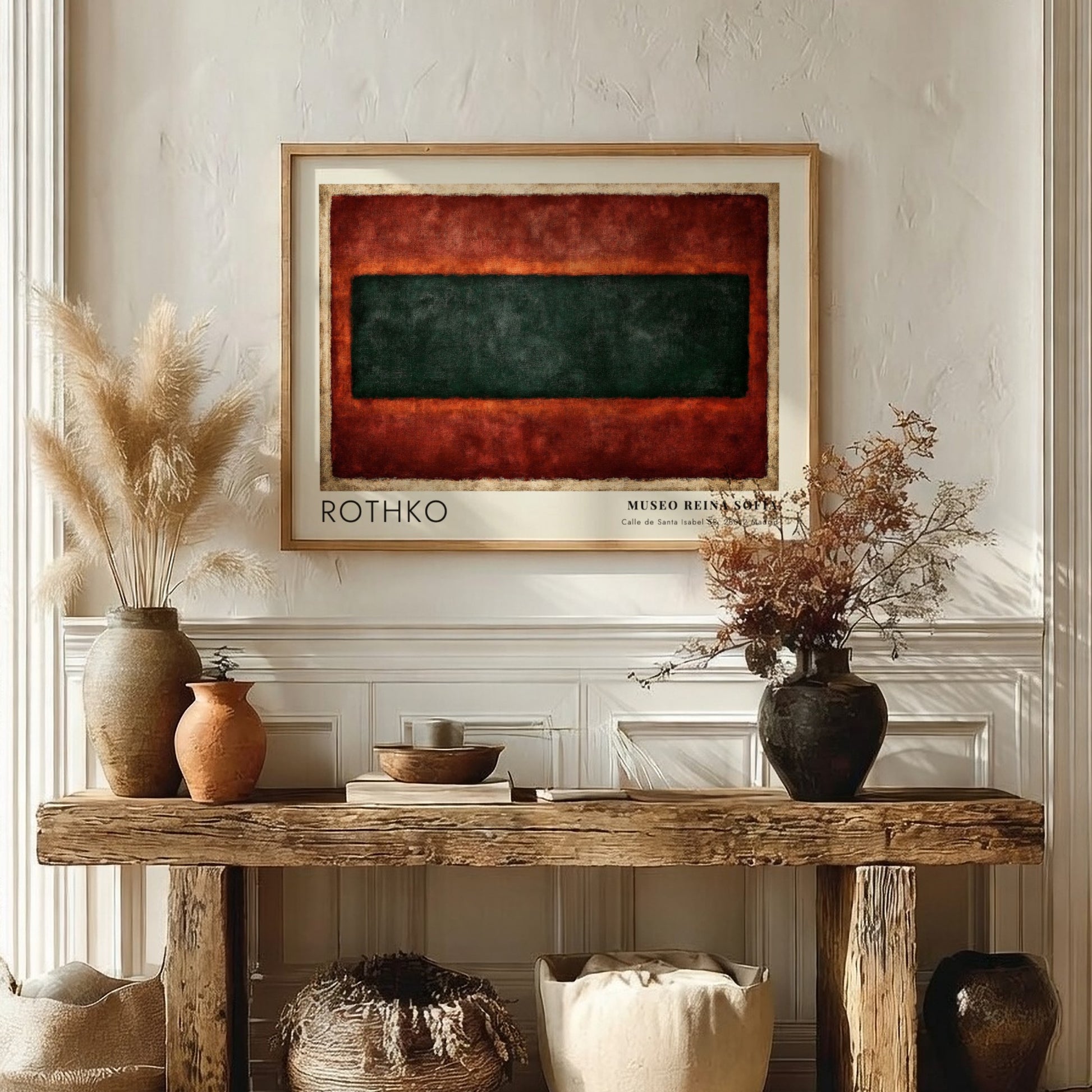 Wall art poster featuring Mark Rothko color field painting with dark green and red.