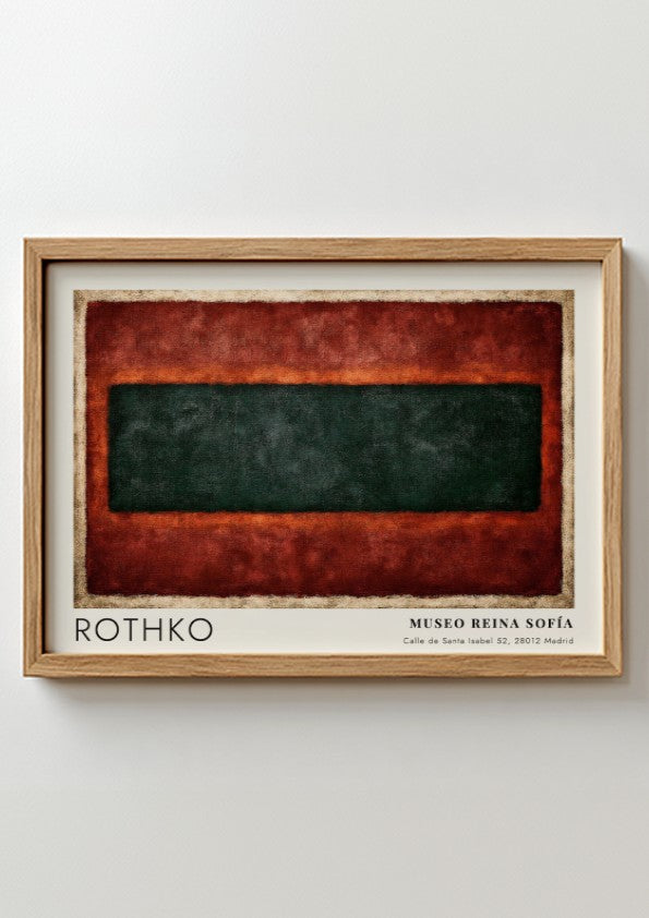 Wall art poster featuring Mark Rothko color field painting with dark green and red.