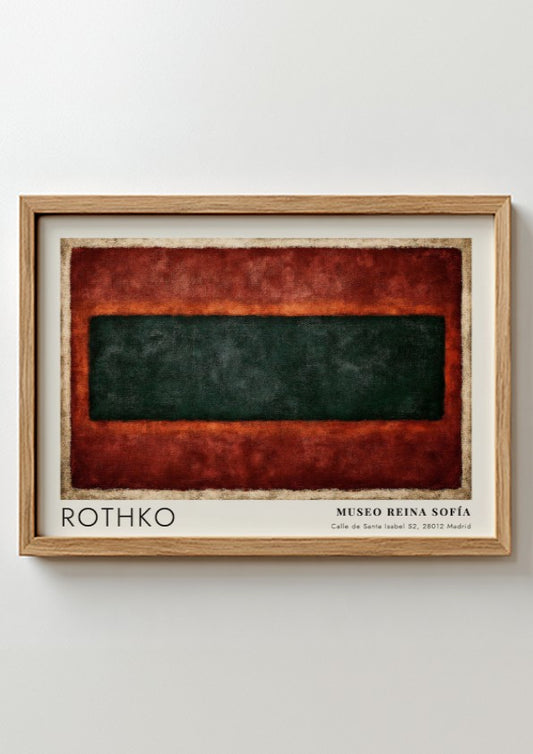 Wall art poster featuring Mark Rothko color field painting with dark green and red.