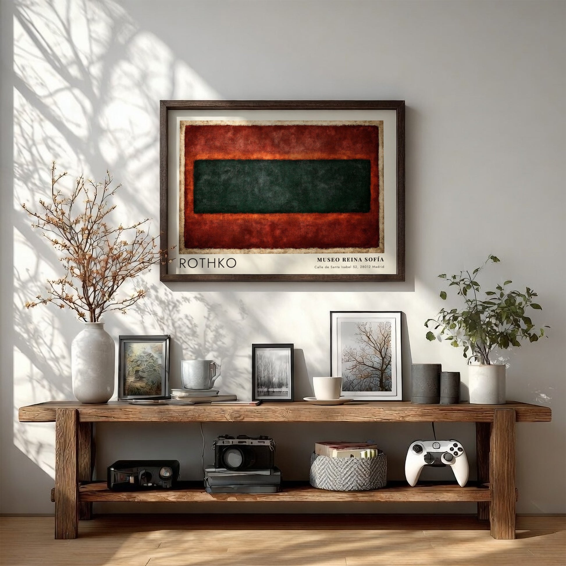 Wall art poster featuring Mark Rothko color field painting with dark green and red.