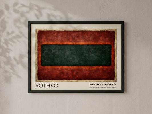 Wall art poster featuring Mark Rothko color field painting with dark green and red.