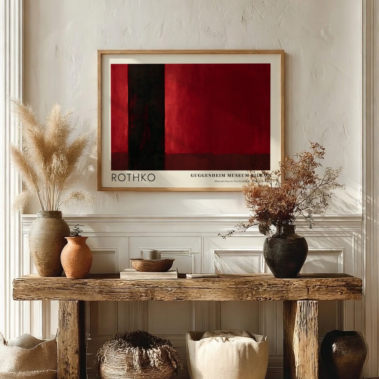 Wall art poster featuring Mark Rothko inspired abstract red and black rectangular shapes.