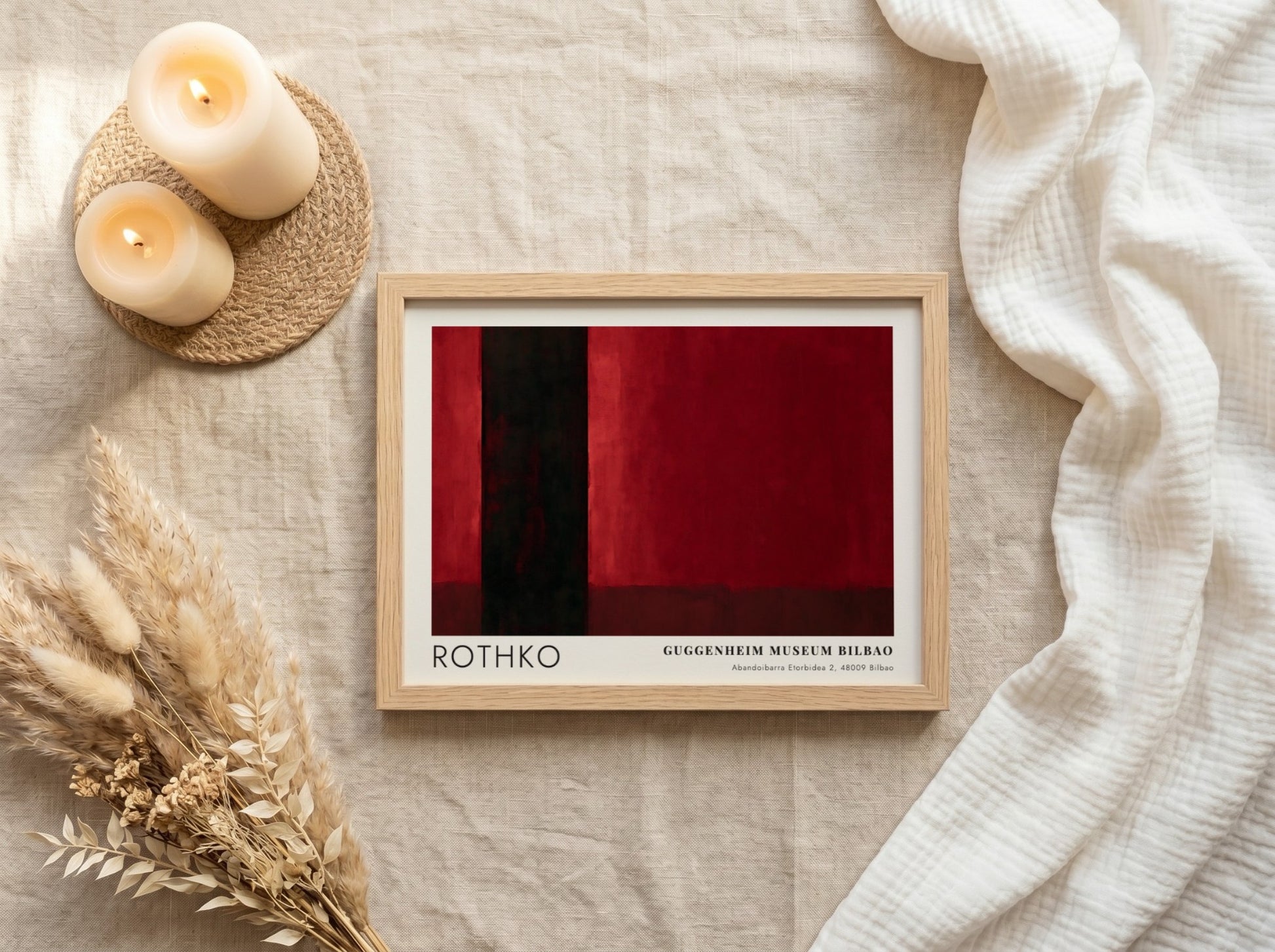 Wall art poster featuring Mark Rothko inspired abstract red and black rectangular shapes.
