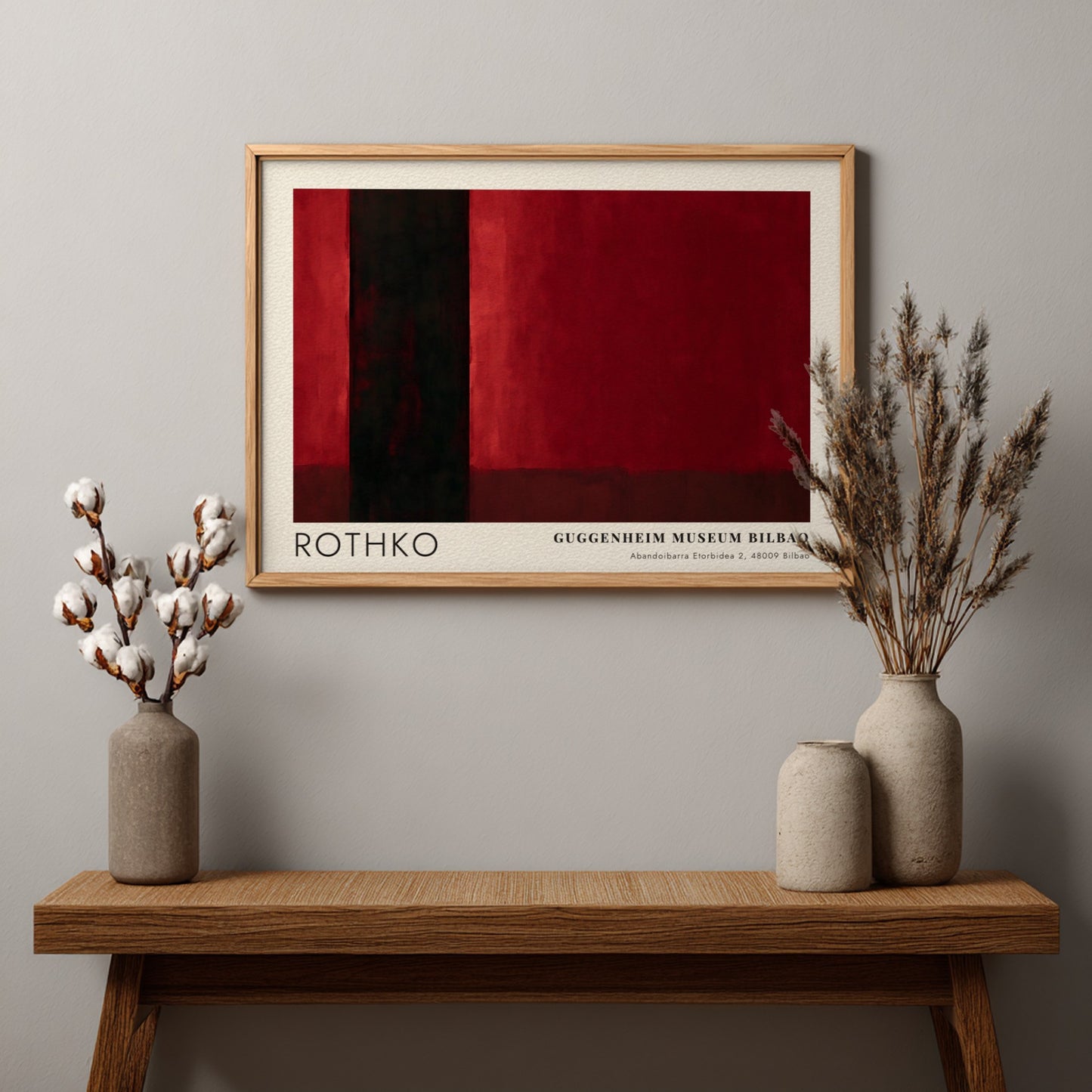 Wall art poster featuring Mark Rothko inspired abstract red and black rectangular shapes.