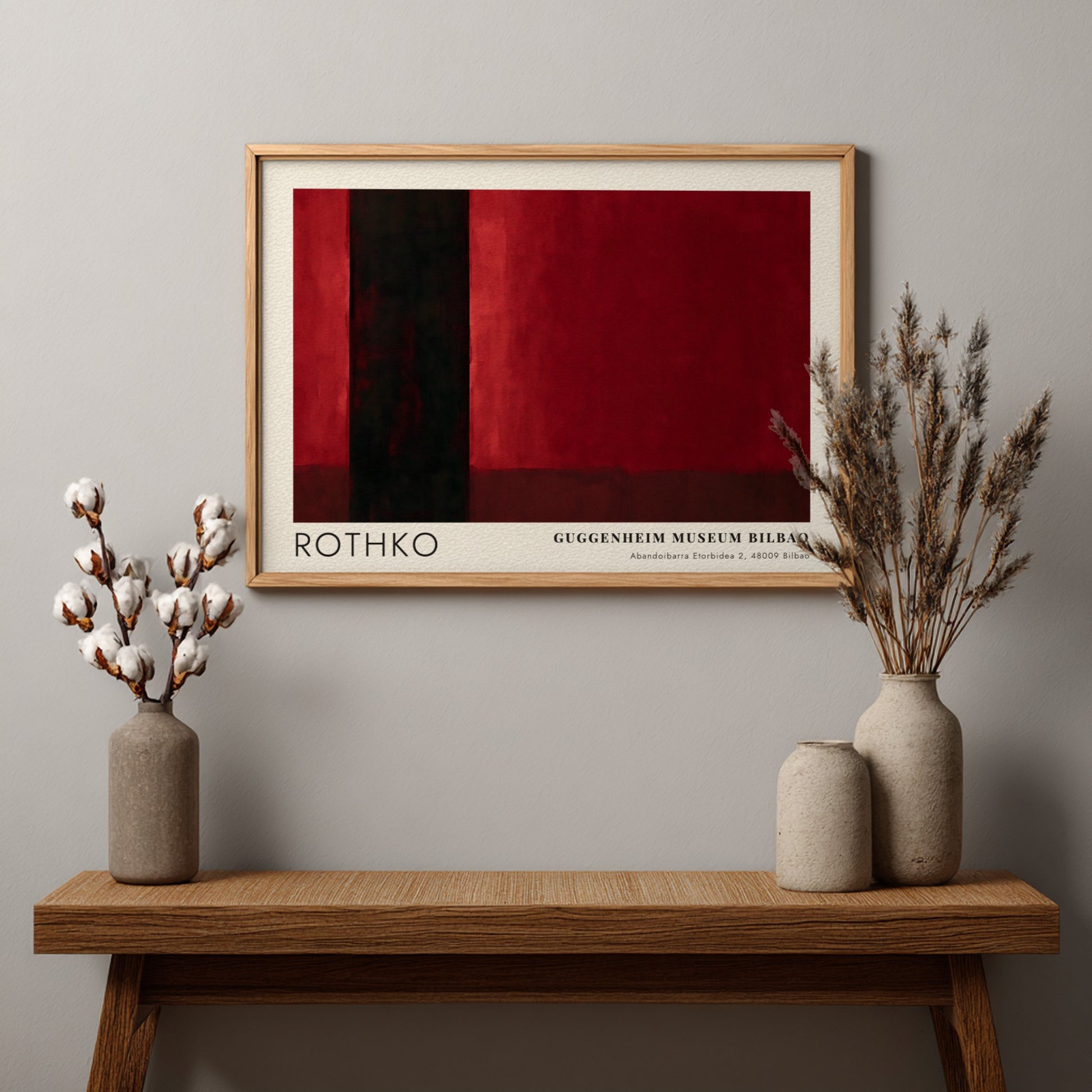 Wall art poster featuring Mark Rothko inspired abstract red and black rectangular shapes.