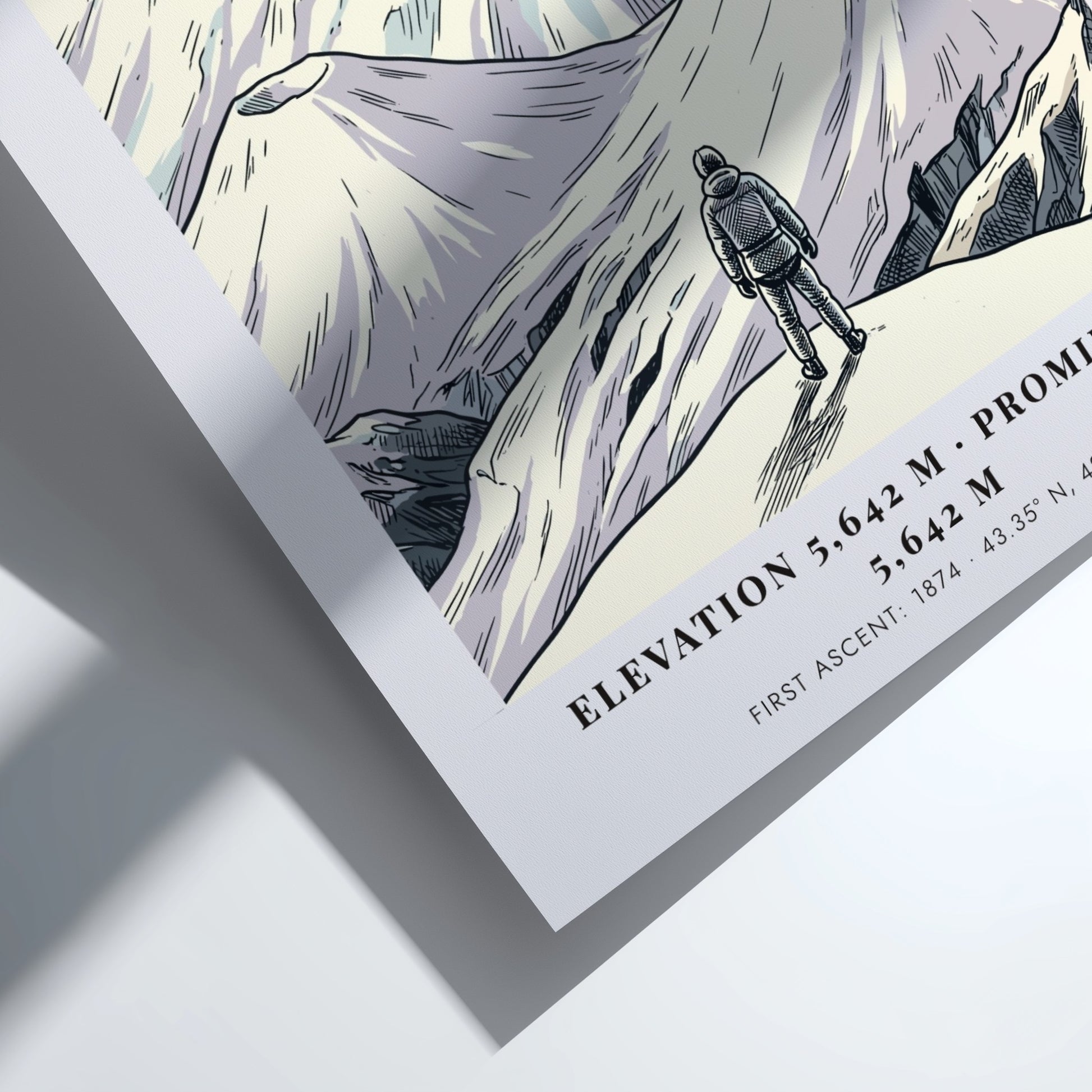 Mountain poster featuring Mount Elbrus in the Caucasus with a climber and text.