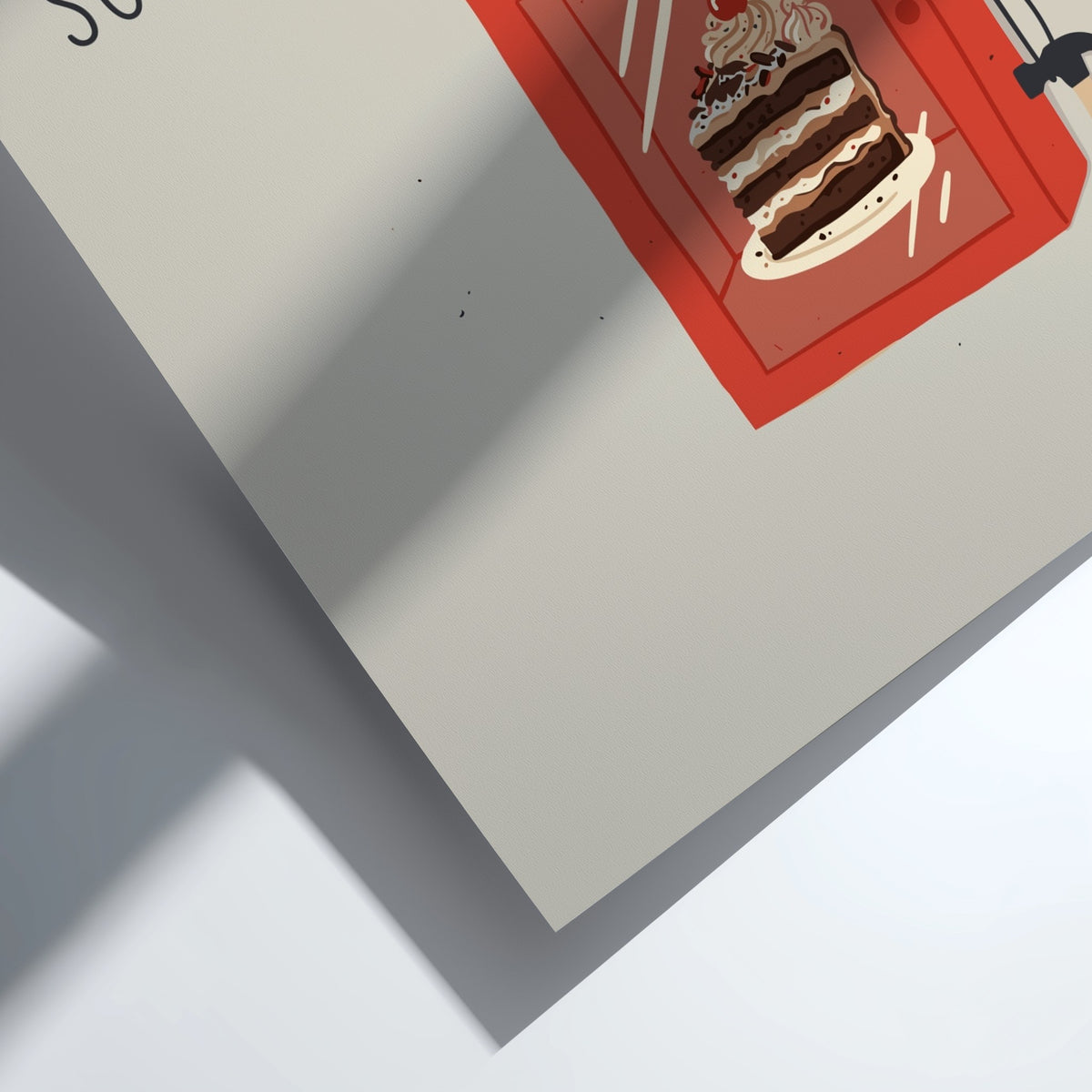 Poster featuring a chocolate cake in a red emergency cabinet with text above it.