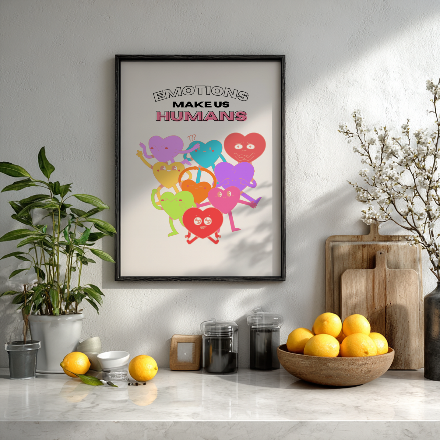 Emotions Make Us Human: Modern Minimalist Typography Wall Art