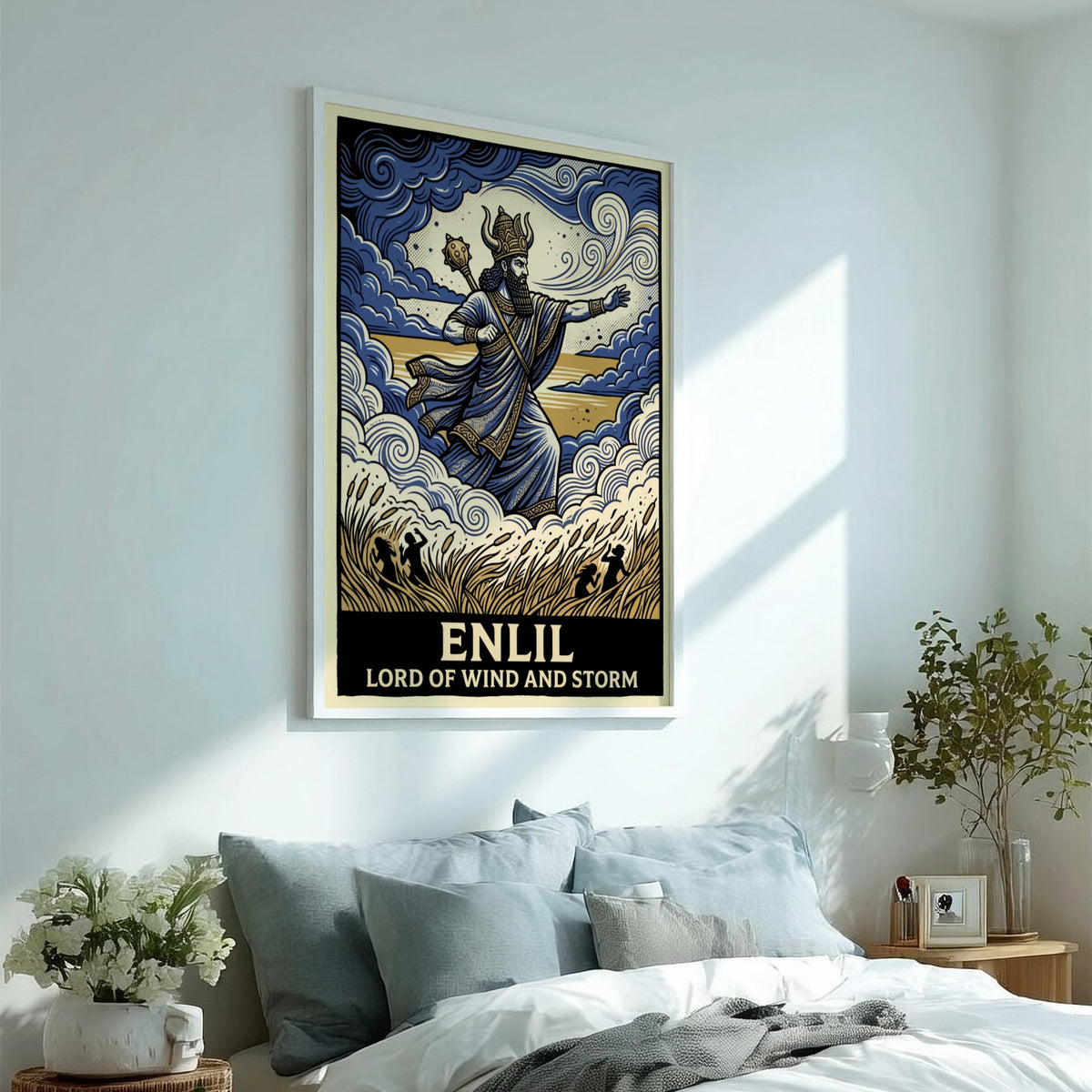 Poster featuring Enlil the Lord of Wind and Storm in blue and gold.