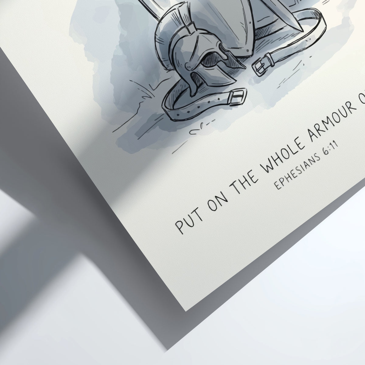 Poster featuring a Spartan helmet, sword, and shield with Put On The Whole Armour text.