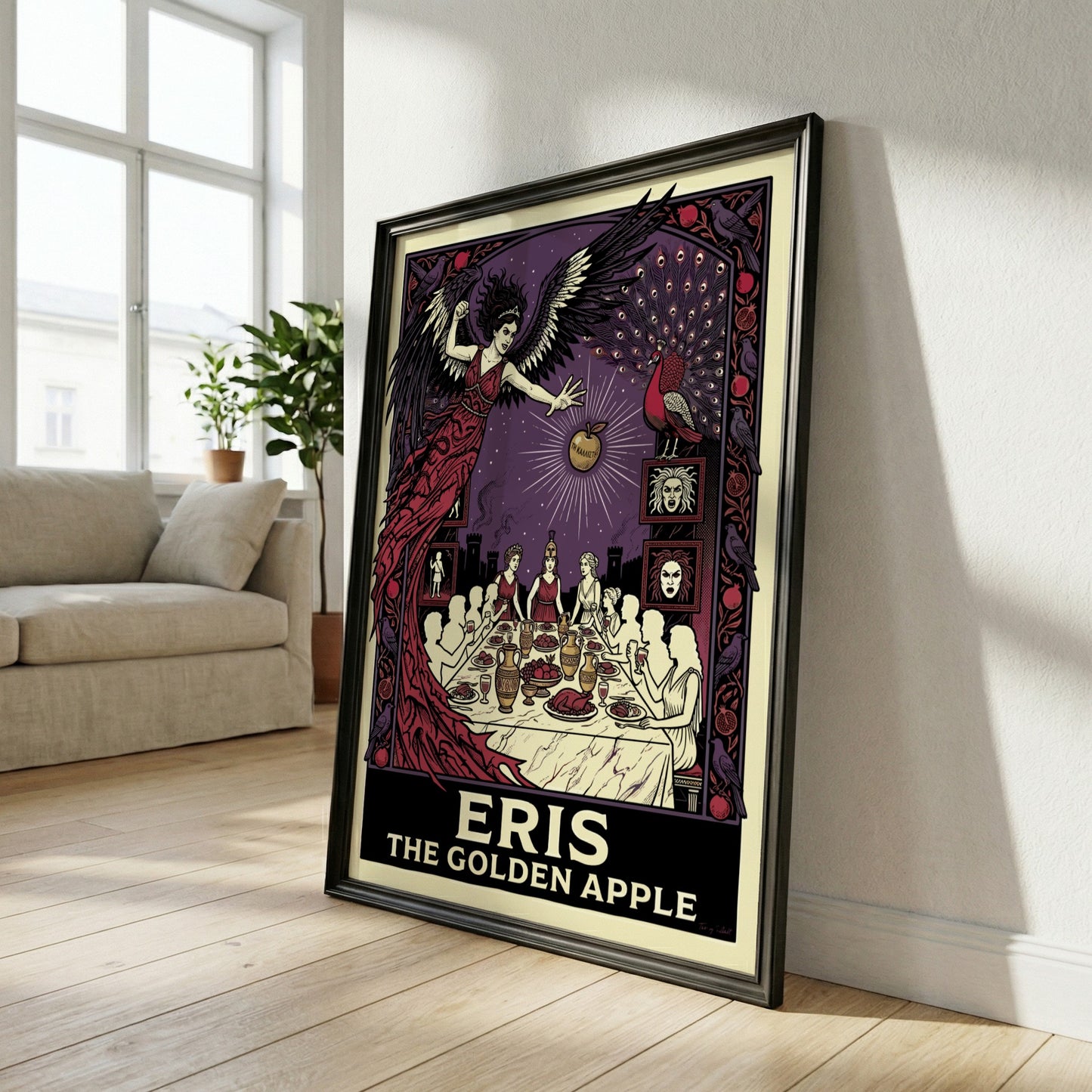 Eris The Golden Apple Greek mythology poster with goddess of discord, banquet, and golden apple.