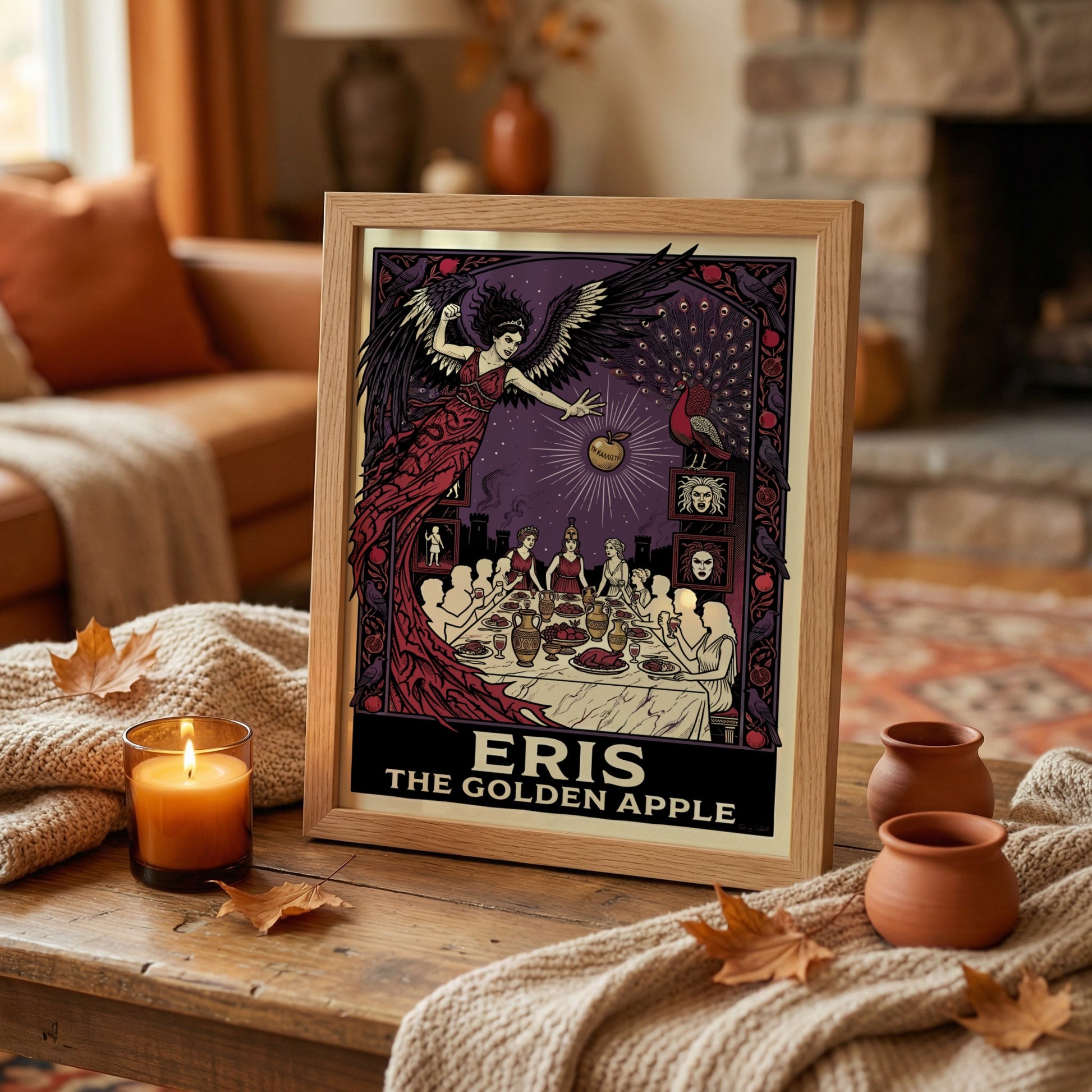 Eris The Golden Apple Greek mythology poster with goddess of discord, banquet, and golden apple.