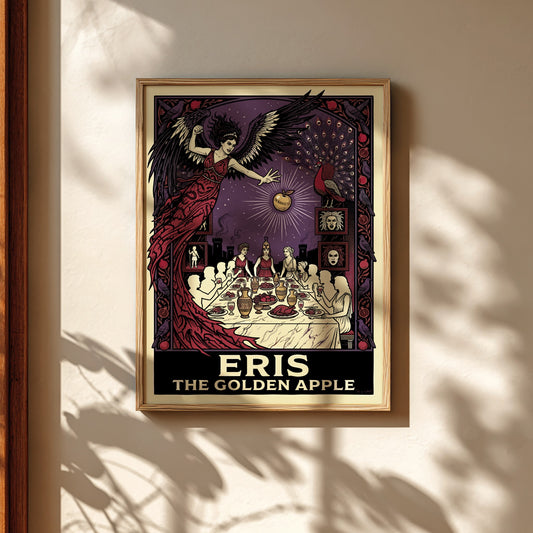 Eris The Golden Apple Greek mythology poster with goddess of discord, banquet, and golden apple.