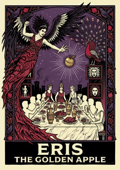Eris The Golden Apple Greek mythology poster with goddess of discord, banquet, and golden apple.