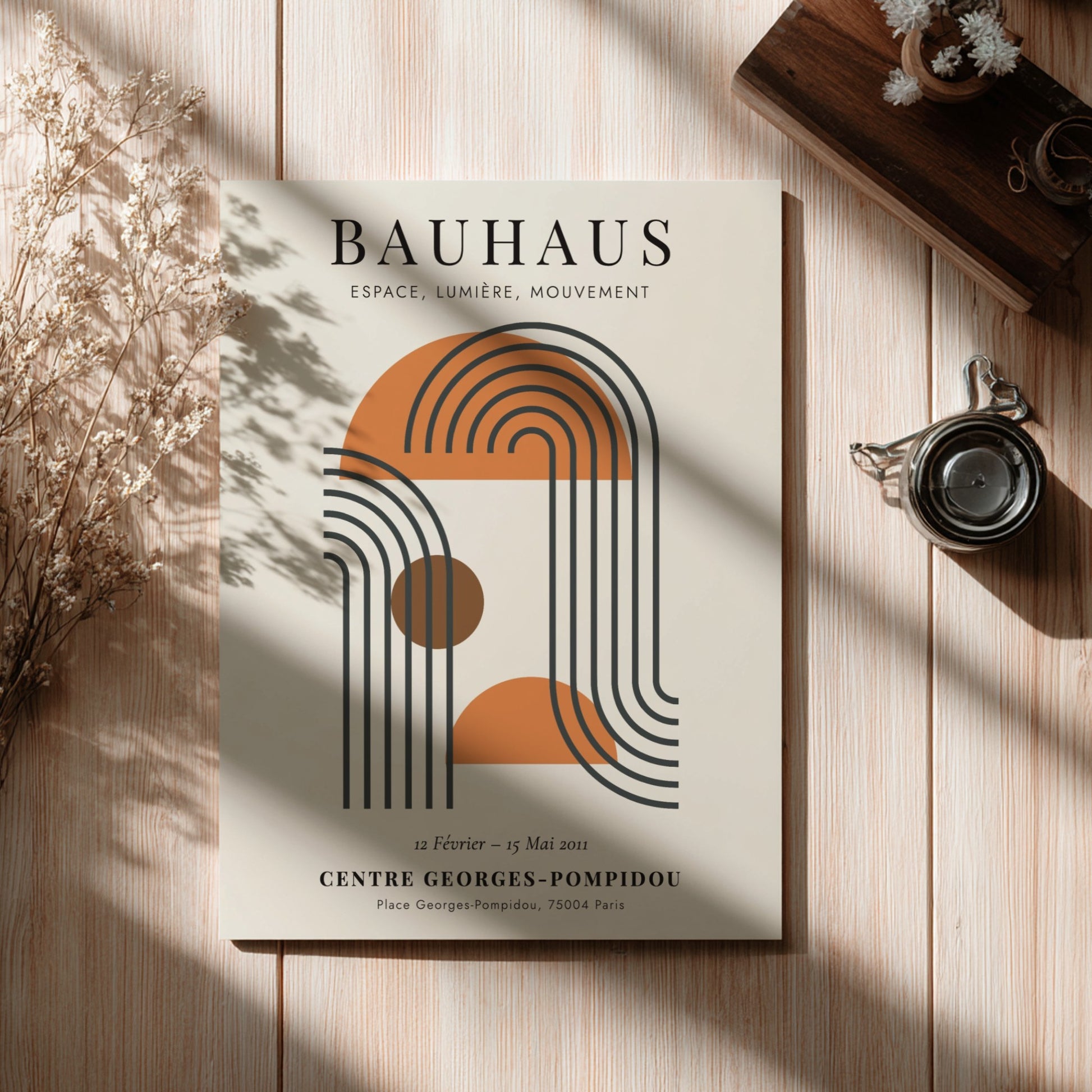 Bauhaus poster featuring geometric shapes and soft colors, modern art design