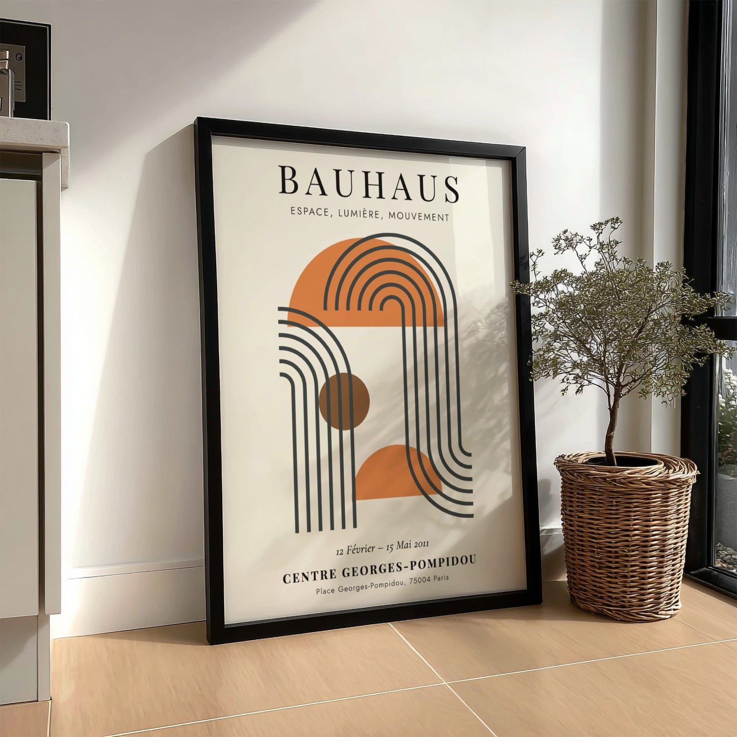 Bauhaus poster featuring geometric shapes and soft colors, modern art design