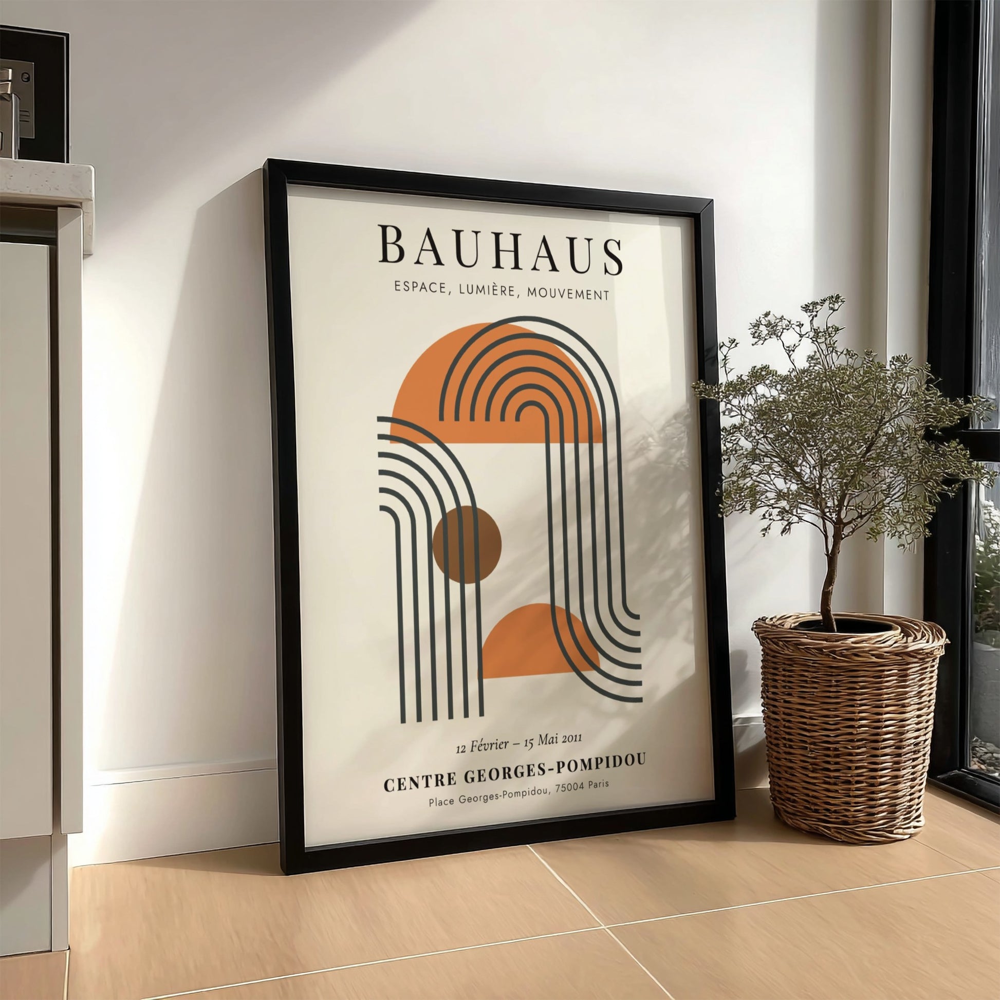 Bauhaus poster featuring geometric shapes and soft colors, modern art design